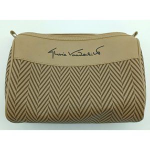 VINTAGE GLORIA VANDERBILT Small Brown/Tan Striped Makeup/Clutch Zippered Bag